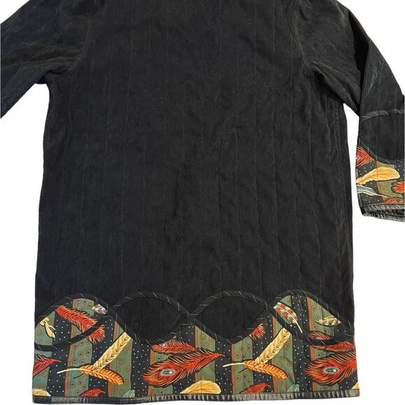 Vintage Koos Of Course! Black Feathers Reversible Vinyl & Polyester Jacket Large - Picture 5 of 16